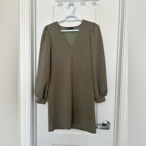 Zara Khaki V-Neck Dress